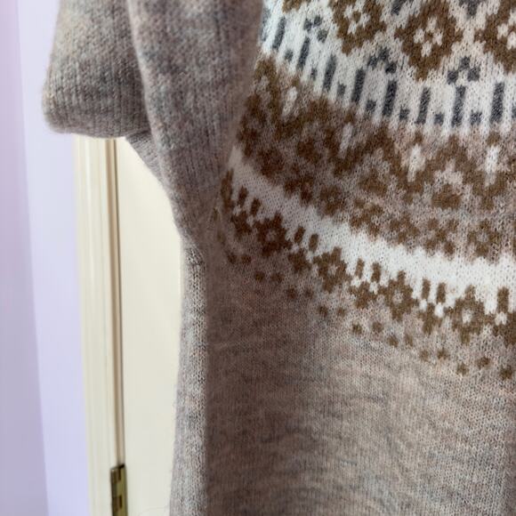 Abercrombie & Fitch Fair Isle Mock Neck Sweater Dress Size M Tan Beige Neutral - Picture 7 of 8